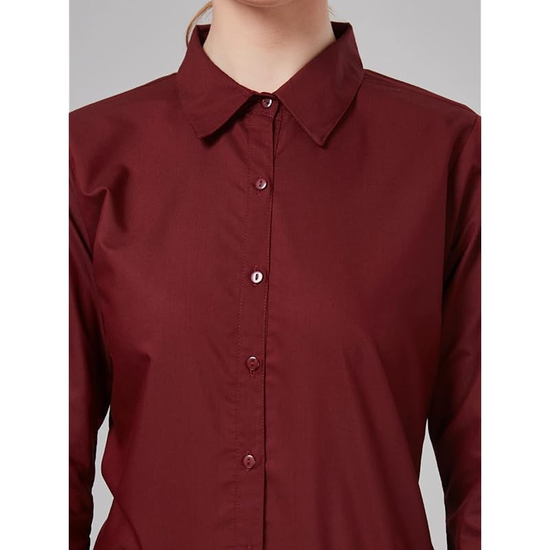 

Style Quotient Women Solid Maroon Polycotton Regular Formal Shirt X-Small