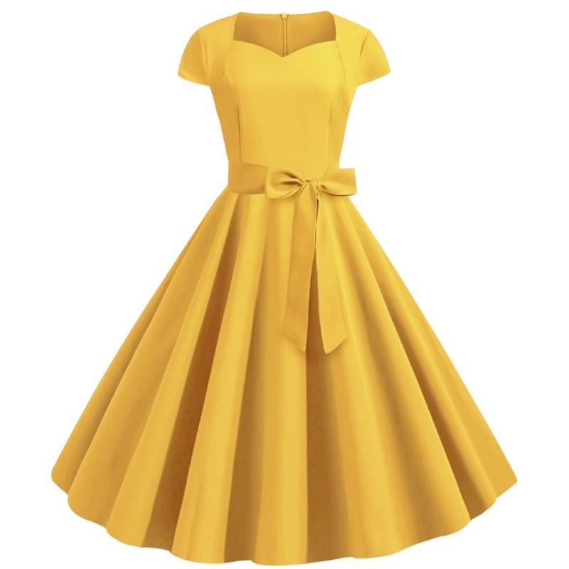 Summer new retro women's clothing bag sleeves solid color belt big swing dress