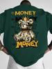Unisexs Fashion Oversized Tee Dollar Bill Bear Gold Crown Money Graffiti Back Print Polyester Street Walking Sxxl