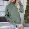 Women's Loose Fit Zip Up Sweatshirt Color Round Neck Long Sleeve Top