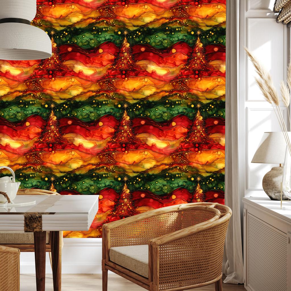 Ink Wallpaper Red, Orange and Gold for Living Room and Bedroom 50x1000
