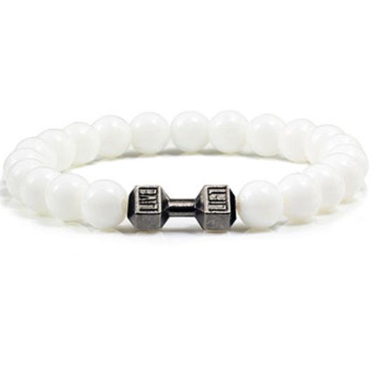 Hot Selling Vintage Men's Bangle Natural Stone Bead Dumbbell Pendant Elastic Strand Bracelet for Friend's Gift