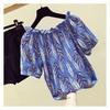 Damen Ein-Schulter Bluse aus floralem Chiffon - Japanische lockere Passform, bauchbedeckendes Kurzarm-Oberteil, neuer Sommerstil.