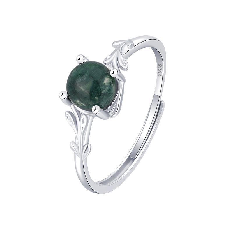 European and American Fashion Light Luxury Green Moss Ring Adjustable Aquatic Plant Agate Ring