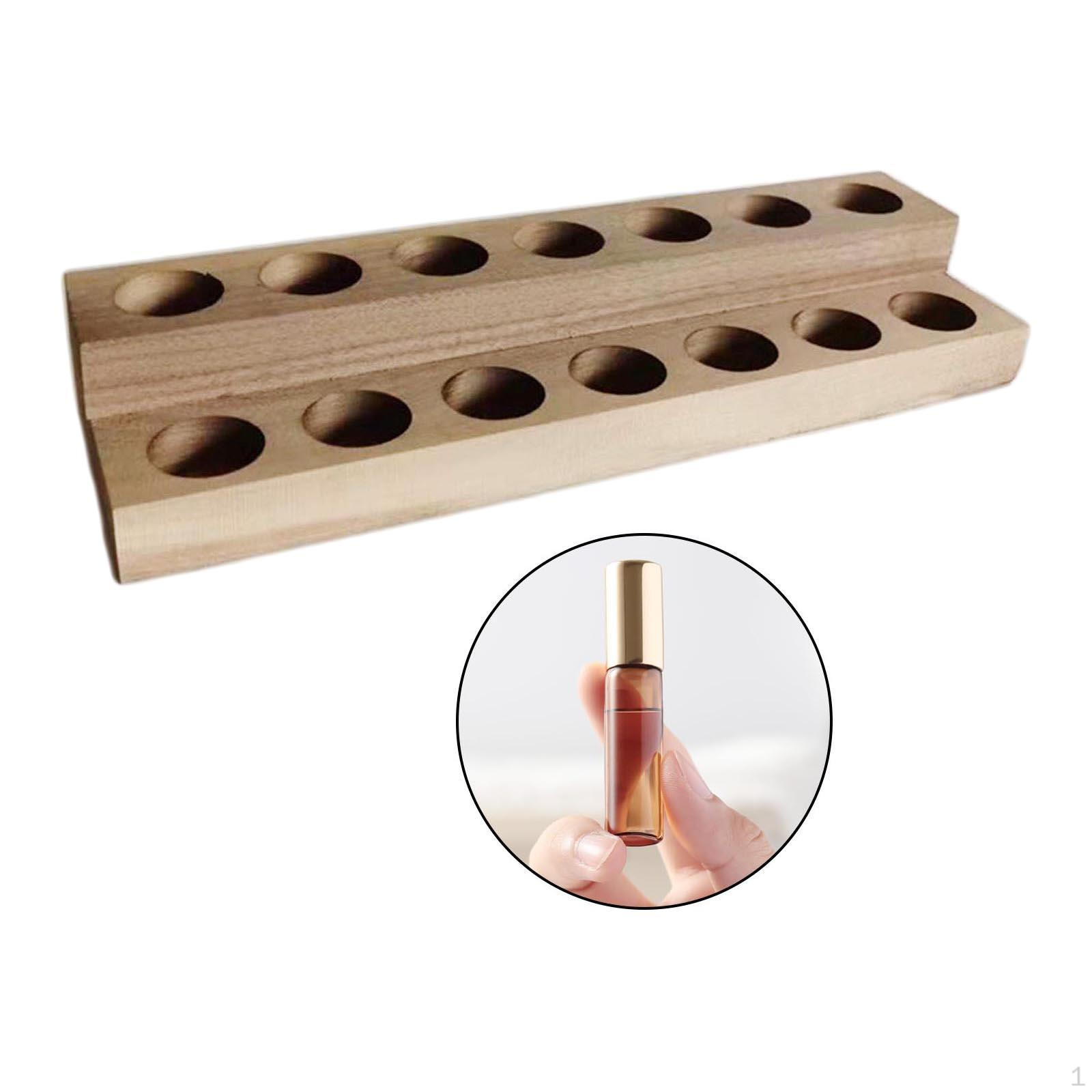 

14 Holes Essential Oil Display Wooden Stand Rack Perfume Nail Polish Storage Tray Organizer Pine Wood