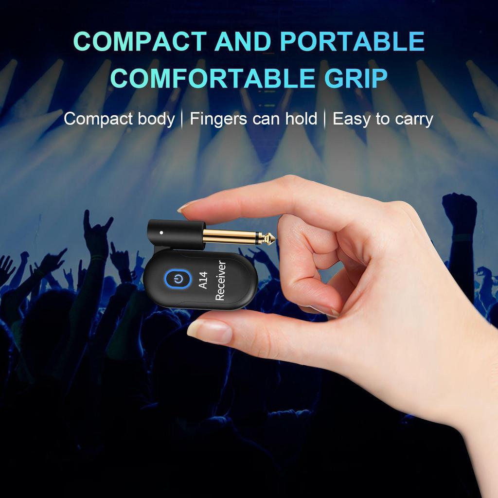 A14 Wireless Guitar Audio Transceiver: Mini Charging Transmitter & Receiver System.