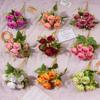 7 Heads Rose Artificial Flowers Multicolor Green Leaves Faux Rose Flower Scene Landscaping Silk Petals Holding Bouquet Flower