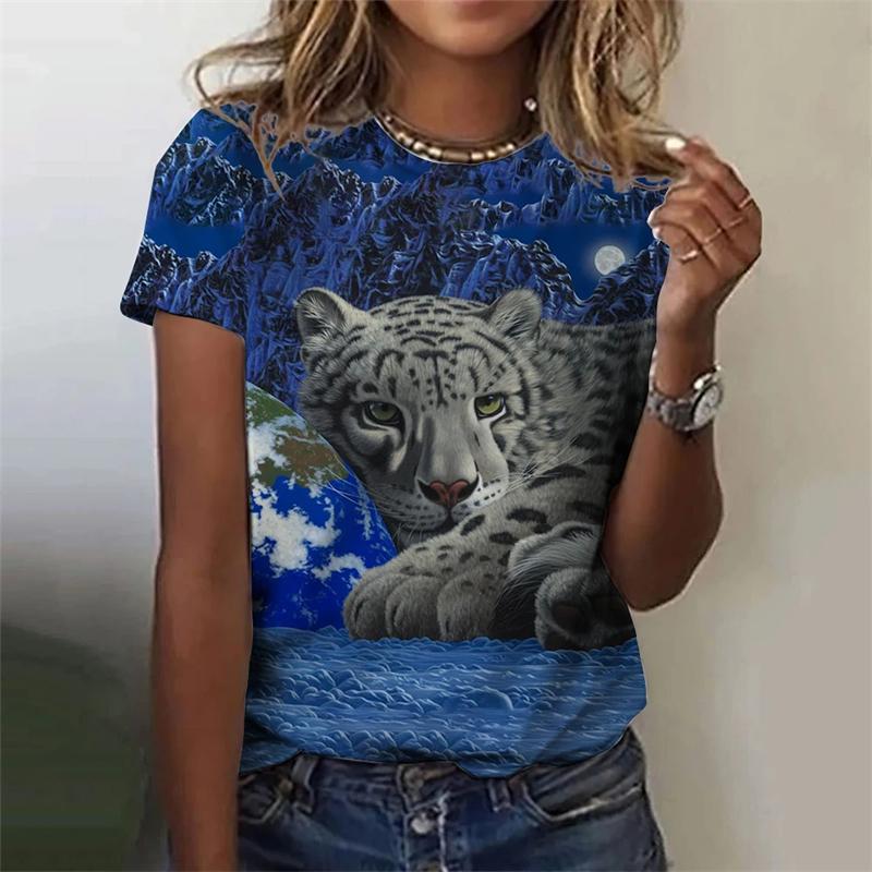 Damen T-Shirt mit Fierce Tiger Grafik 3D Gedruckte T-Shirts Kurzarm Sommer T-Shirts