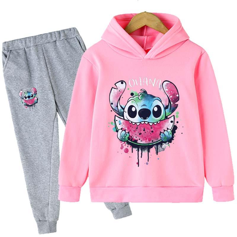 2025 MINISO Stitch Hoodies+Pants Sets Children 1-16 Years Suit Boys Tracksuits Kids Brand Sport Suits Little Monster Hoodies Tops +Pants 2pcs Set
