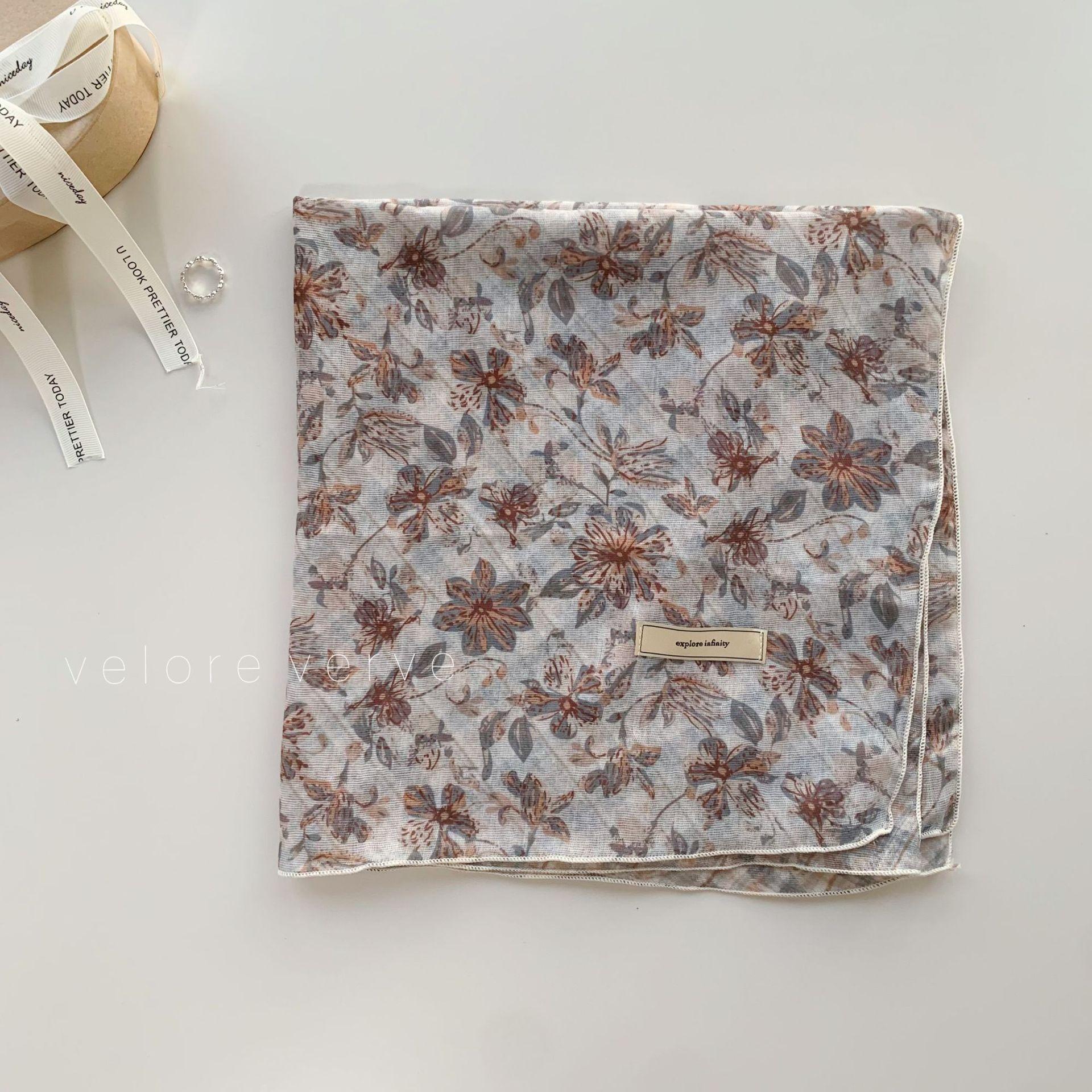 70 floral small square scarf silk scarf women s spring and autumn retro literary and artistic student scarf headband breathable cotton and linen 68-68