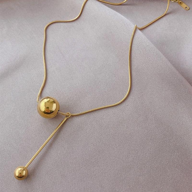 Classic Design Double Golden Round Bead Pendant Necklace Women's Fashion Titanium Steel Bead Choker Luxury Party Jewelry Gift
