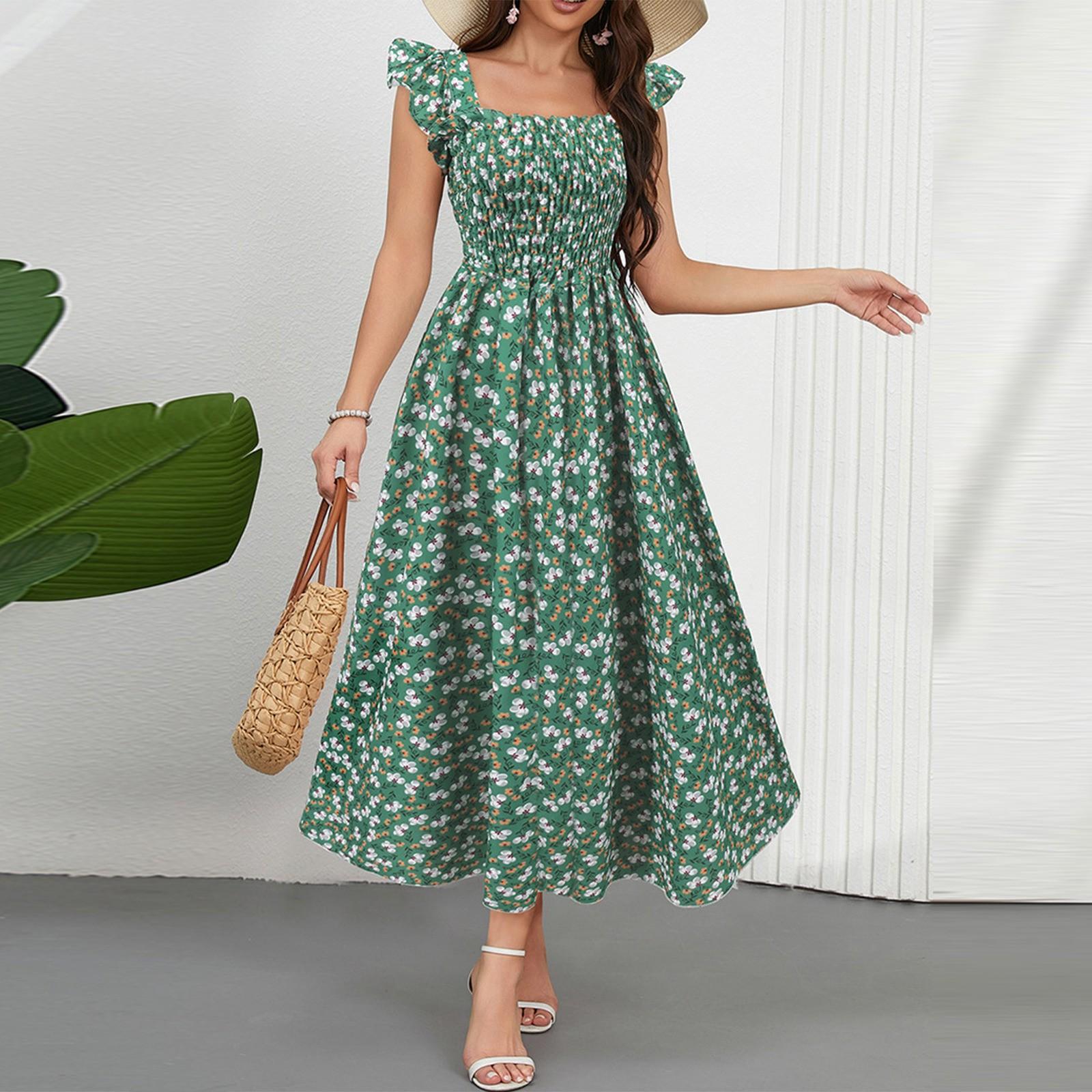 

Женский повседневный сарафан, летнее пляжное платье в стиле бохо, праздничные платья для женщин, свободные платья-майки XL зелёный