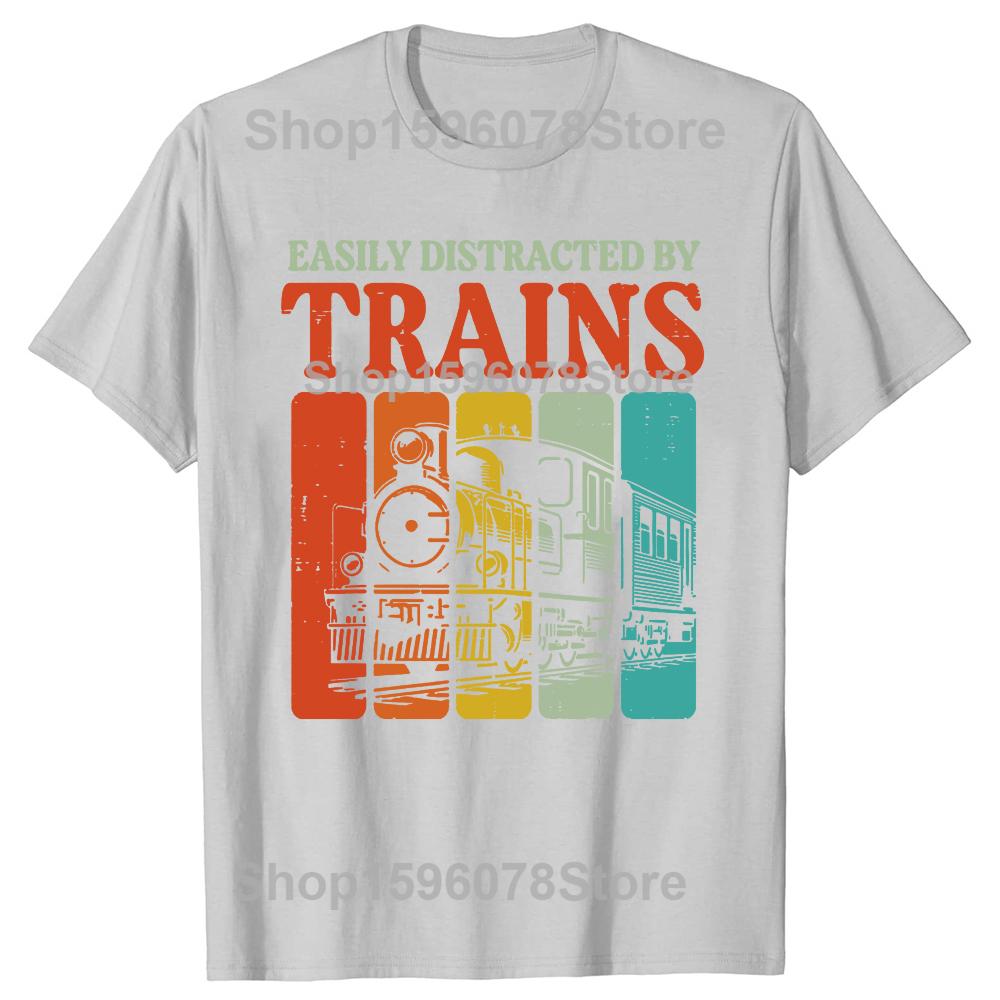 Vintage Easily Distracted By Trains Funny Graphic Tshirt Men Women Hip Hop Oversized T Shirt 100 Cotton Comfort Tshirts