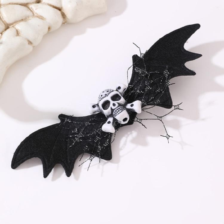 2Pcs Bright Halloween Themed Bat Skull Hair Accessories Strong Nonslip Design Barrettes For Active Individuals