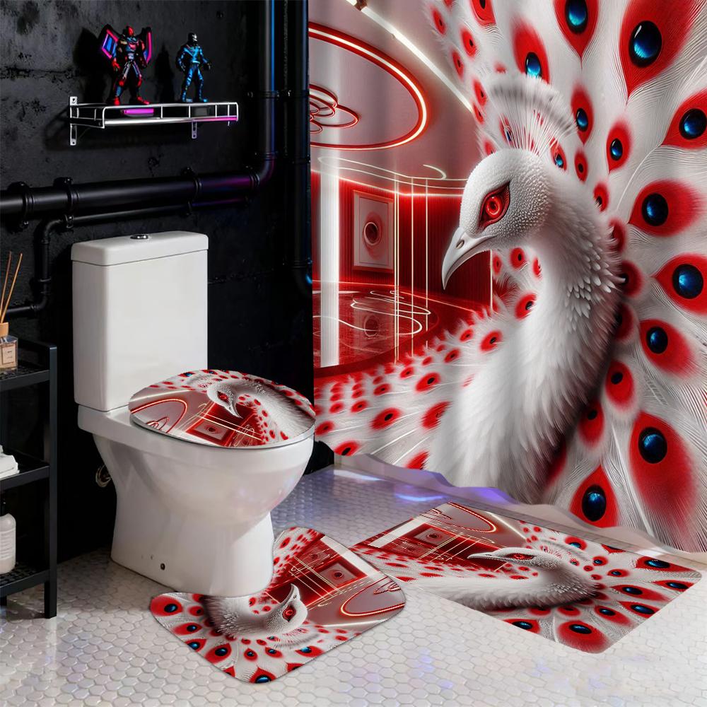 Elegant Peacock Shower Curtain Bath Sets Waterproof Non-Slip Bathroom Rug Toilet U With 12 Hooks Home Deco