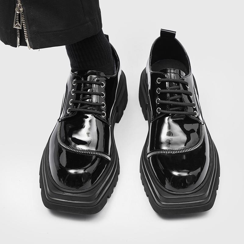 Designer Brand Men's Genuine Leather Shoes Square Toe Shoes Men's Work Shoes Street Trend Casual Shoes Thick Soled Shoes