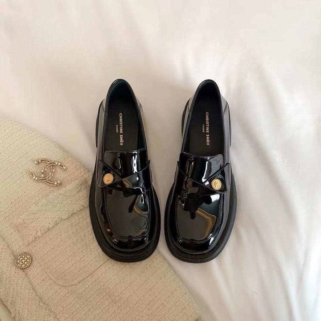 Small Gold Coins Thick-soled Heightening Loafers for Women's British Style 2025 New Retro Small Leather Shoes Single Shoes for Women Ins Tide