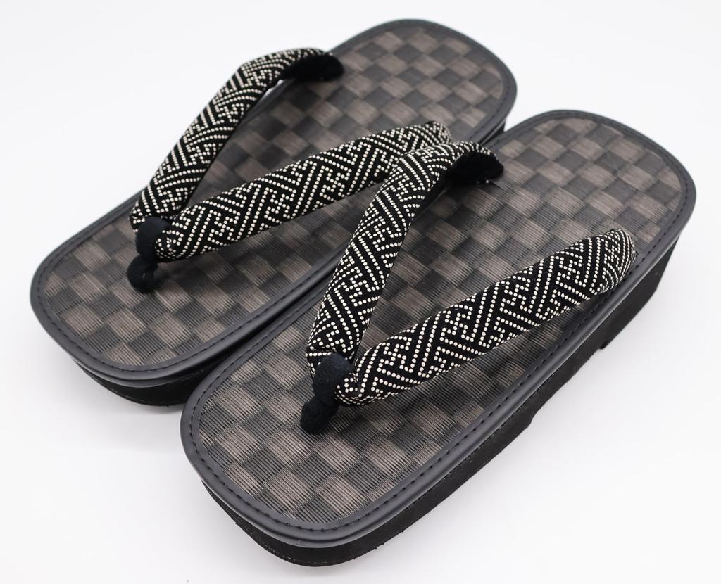 Shigi Geta Checkered Black Tatami Thick Saaya Made In 26cm Men's Sandals, Pattern, Pattern, Sole, Pattern, Japan, (8.6 Inches)