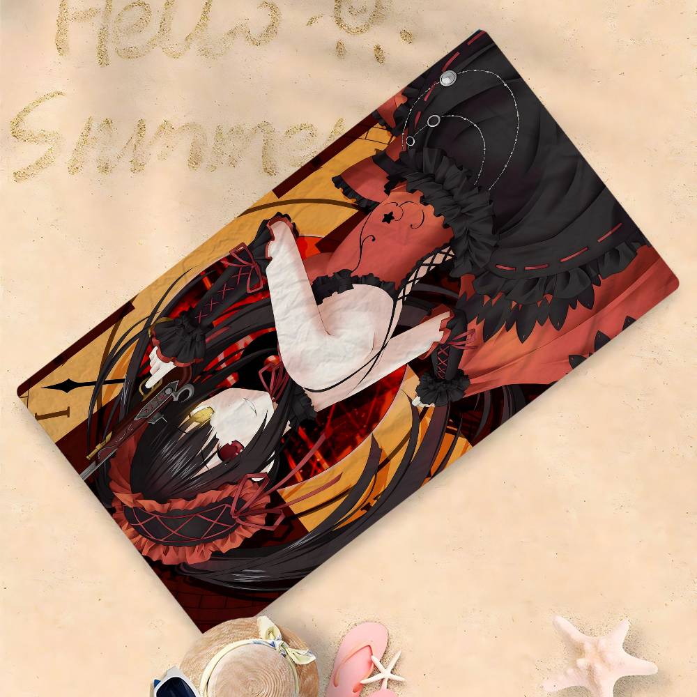

Tokisaki Kurumi Anime Beach Towel Colorful Bath Towels For Girl Microfiber Quick Dry Sand Free Beach Yoga Spa Gym Pool W30*H60(CM)