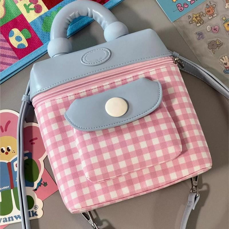 

Рюкзаки в клетку Harajuku для женщин, милые, элегантные, в стиле преппи, с карманами, с жесткой ручкой, мини-рюкзак, эстетичный