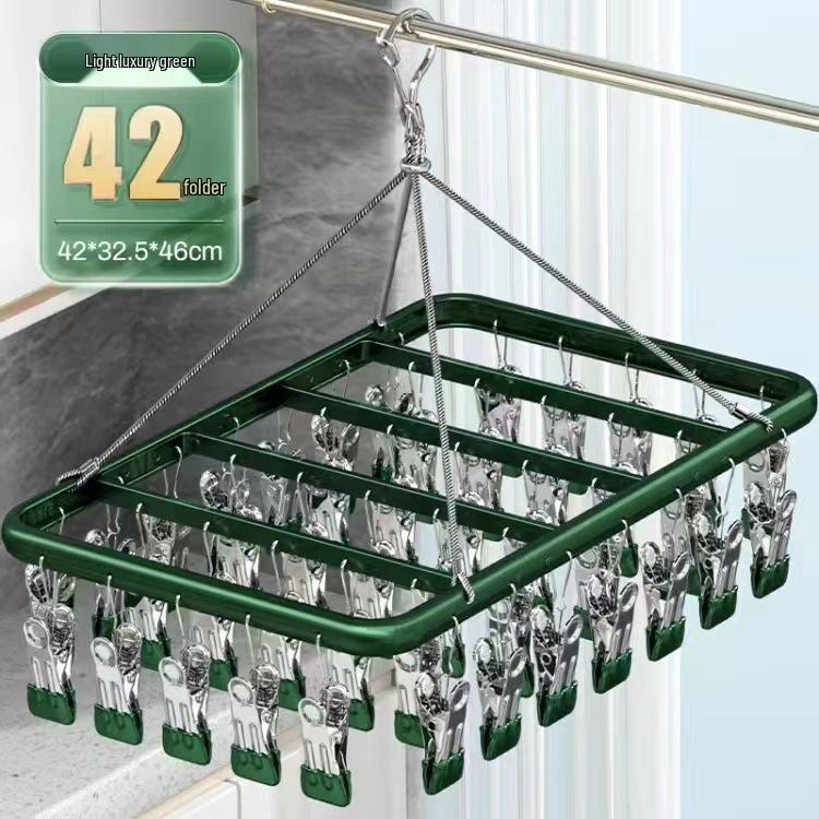 Aluminum Alloy Windproof Sock Drying Rack with Multi-Clip and Stainless Steel Underwear Hanger