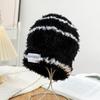Warm Plush Pullover Hat Plush Winter Cap Fashion Stripe Hat  Safety Helmet