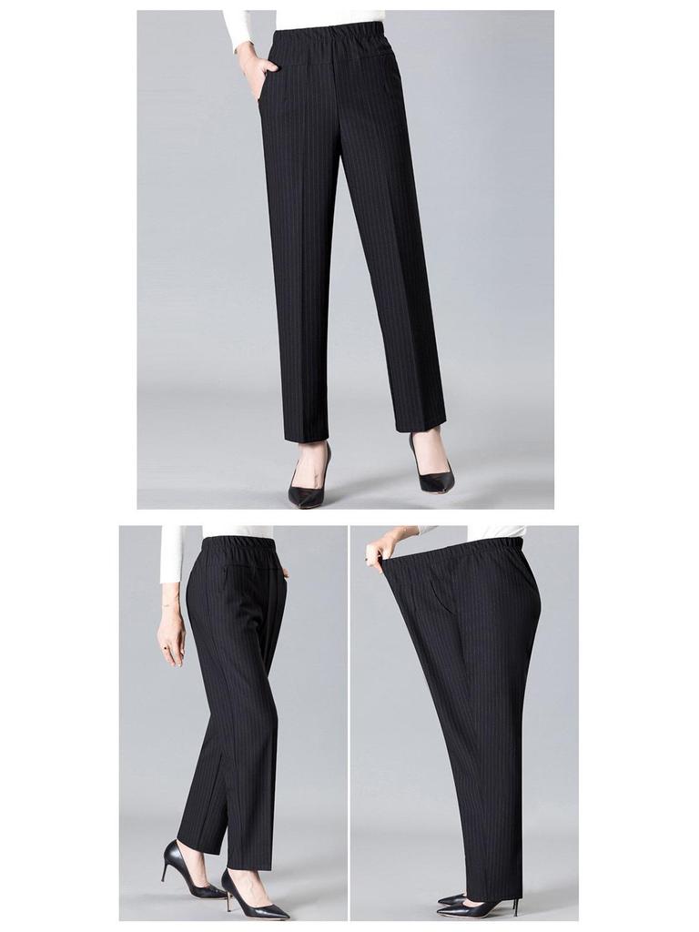 Plus Velvet Thickened Elastic High-Waist Pants for Middle-Aged and Elderly Women - Loose Fit Grandma Straight-Leg Pants