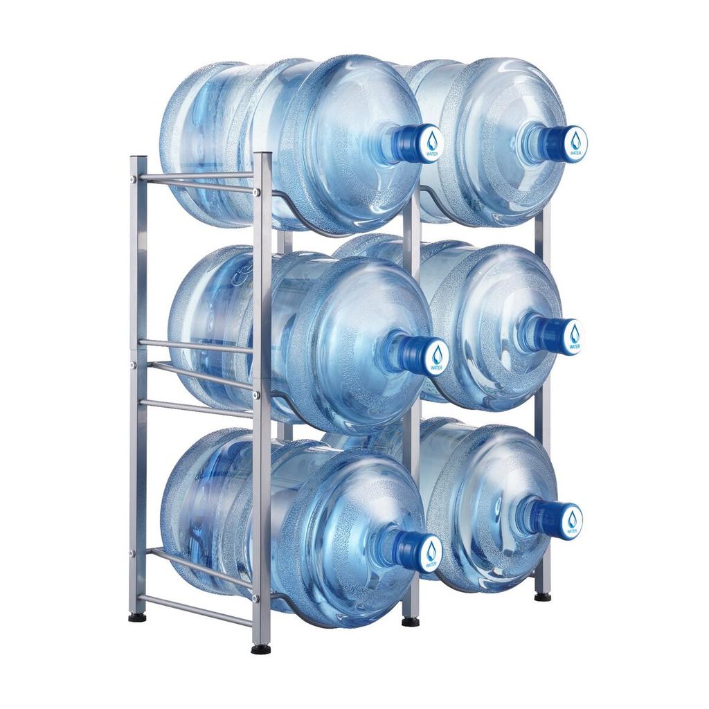 3 Tiers Water Jug Holder Double Row Water Bottle Rack for 6 Bottles Silver