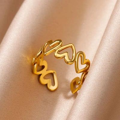 Vintage Heart Rings for Women Stainless Steel Gold Color Ring 2024 Trend New In Design Couple Wedding Aesthetic Zircon Anillos