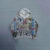 Mosott Vintage Graffitis Cipzáros Kapucnis Pulóver Laza Fazonú Streetwear Fiatal Férfiaknak