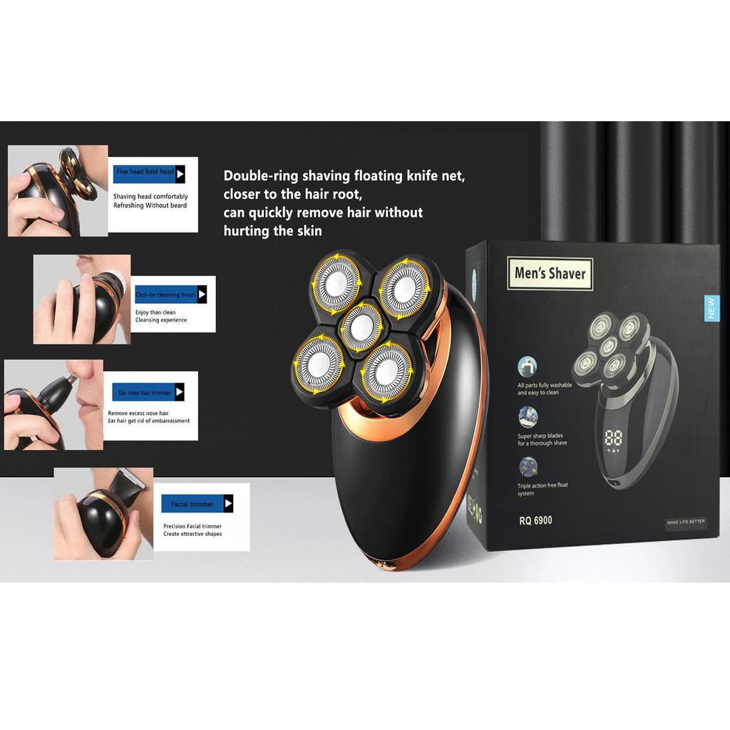 5-in-1 Waterproof Intelligent Razor 1PCS Men's Shaving Bald Head 7-Blade Electric Razor Multi-Functional Barber Set