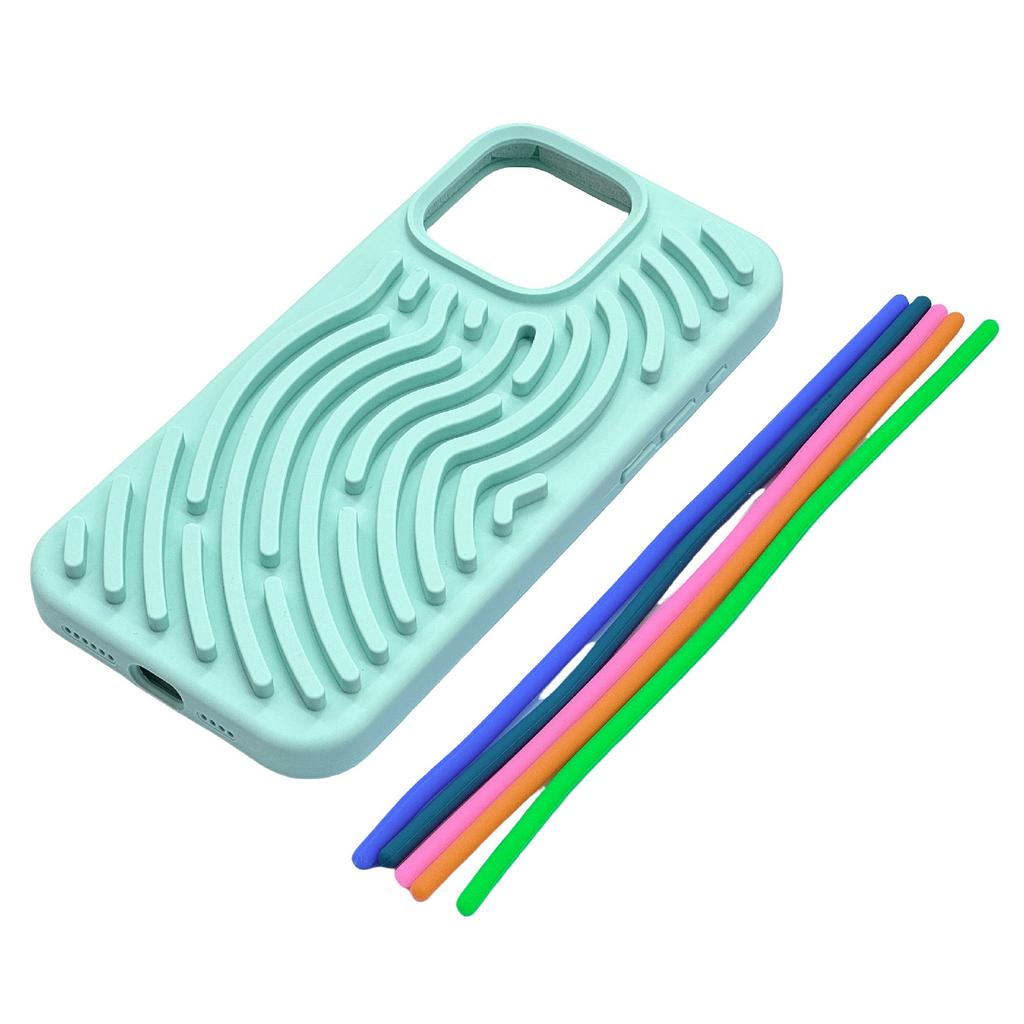 For iPhone 16 Pro Case 3D Stress Relief DIY Colorful Bar Silicone PC Phone Cover Arc Stripe