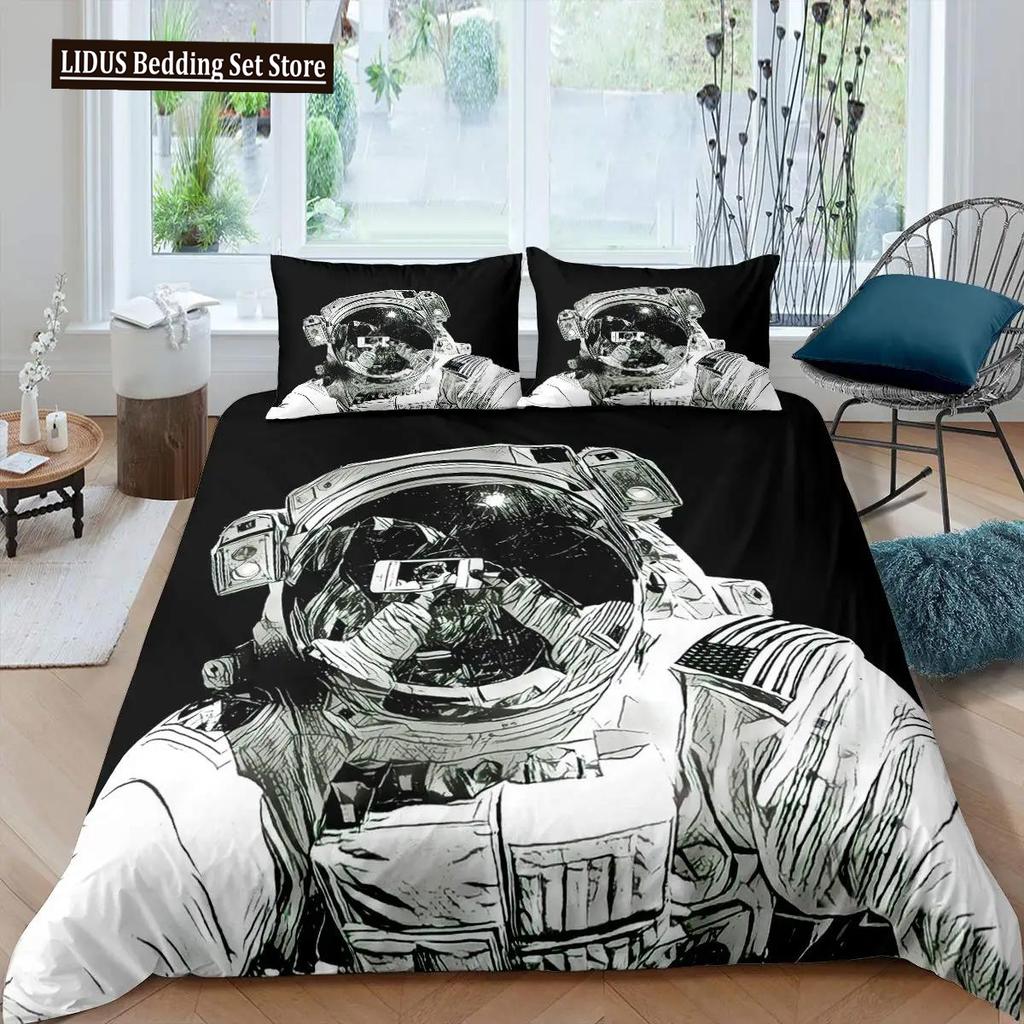 Space Astronaut Duvet Cover Set For Boys Girls Kids Twin Bedding Set Galaxy Space Themed Bedroom Decor Polyester Comforter Cover