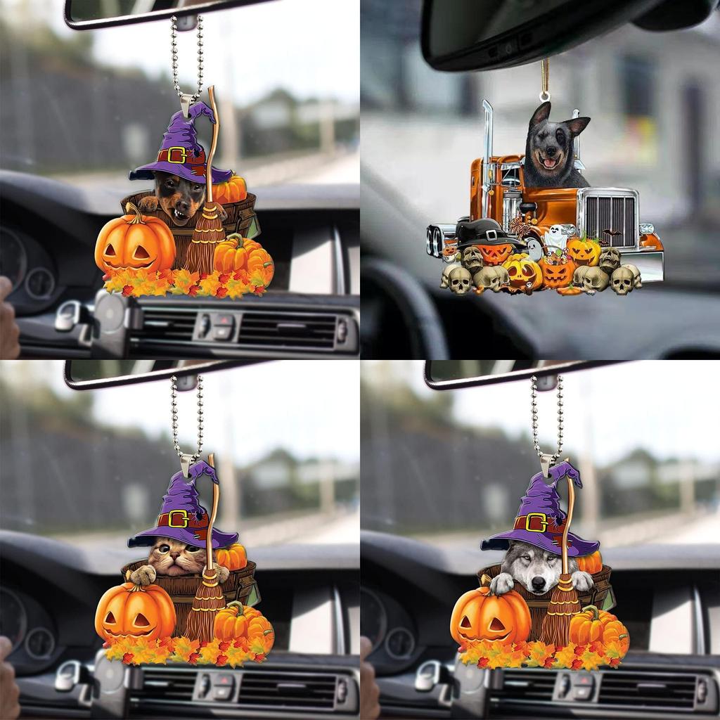 Halloween Pumpkin Cat And Dog Car Hanging Decoration For Home Acrylic Material Cartoon Style In 10 Colors) Perfect For Cross-border Export
