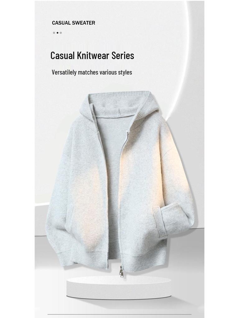 High-Quality Unisex Hooded Knit Cardigan – Warm, Thick, Casual Zipper Sweater