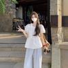 New White Bow Lace Puff Sleeve Shirt for Women Summer Design Pleated Strappy Shirt Women's Top Summer