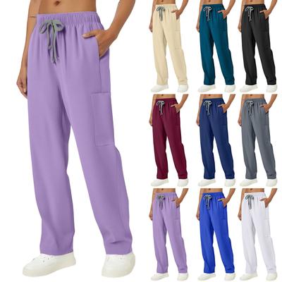 Women's Relaxed Fit Drawstring Elastic Waist Pocket Pants for Work Casual Healthcare Uniforms Lounge Wear