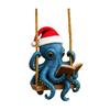 Blue Octopus Reading Christmas Ornament Festive Sea Creature Decorative Hanging Home Office Party Decor
