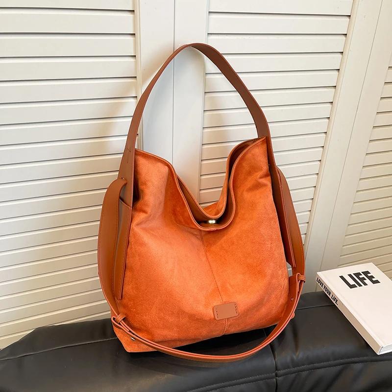 Unique Lazy Style Shoulder Bag  Large Capacity Bag with Deer Skin  Matte  Versatile  Crossbody Bag