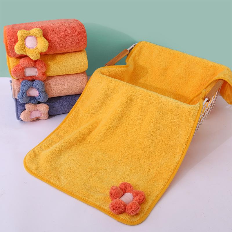 Soft High-Density Coral Fleece Towel - Absorbent, Thick Face & Hair Drying with Fresh 3D Floral Design