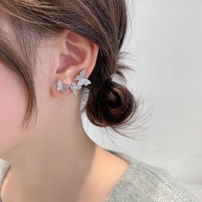Long Temperament Earring Exquisite Silver Pin Earring Fairy Earrings S925 Silver Pin Micro -Inlaid Butterfly Earrings