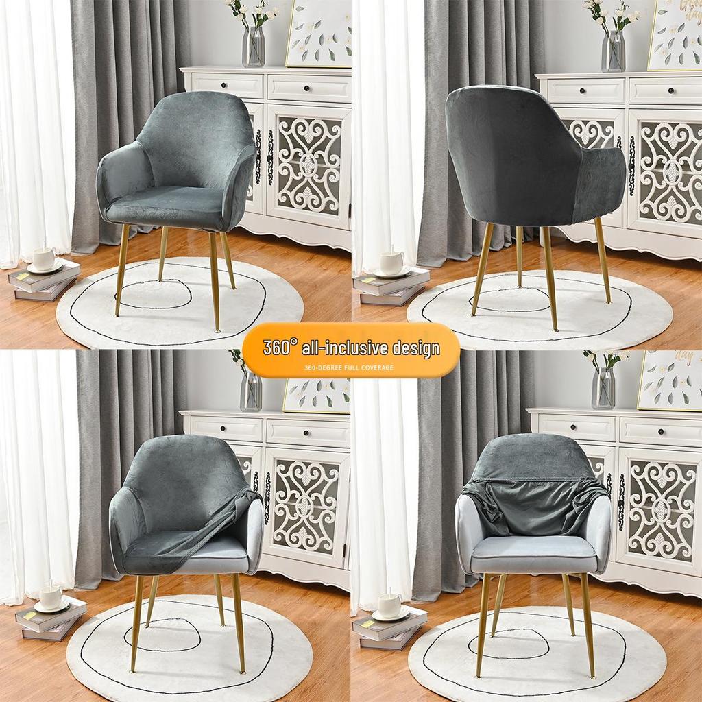 Silberfuchs-Samt Hohe Armlehne Elastische Stuhlhusse für Unregelmäßig geformte Esszimmerstühle