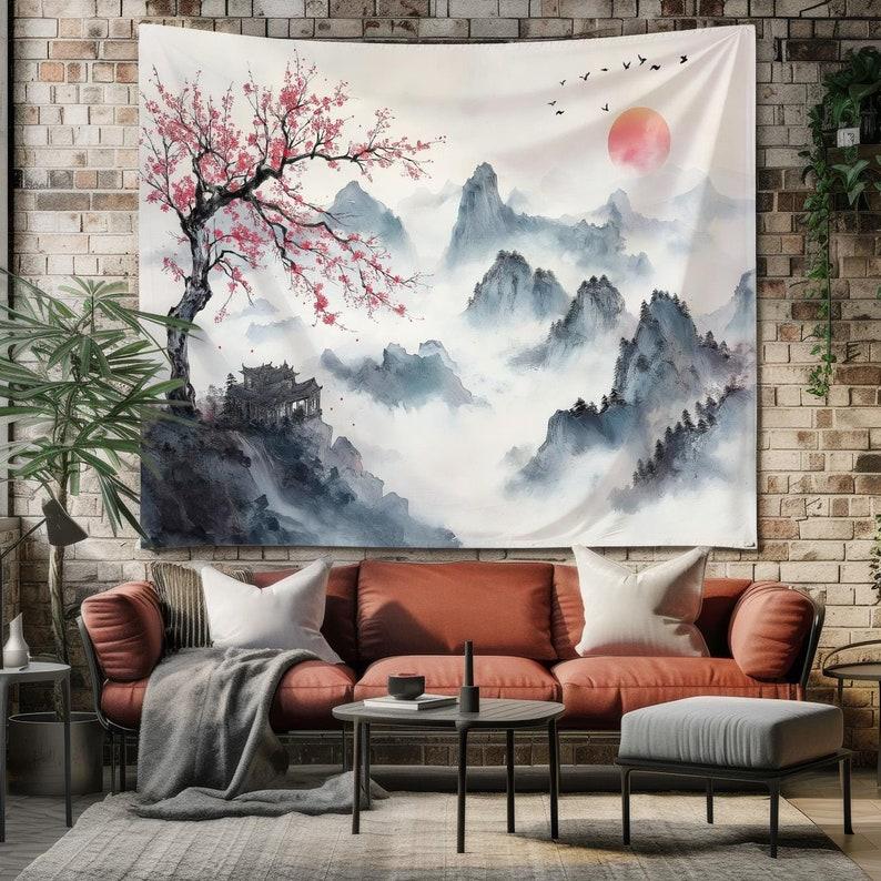 Japanese-style mountain mist tapestry 75x100 чёрный