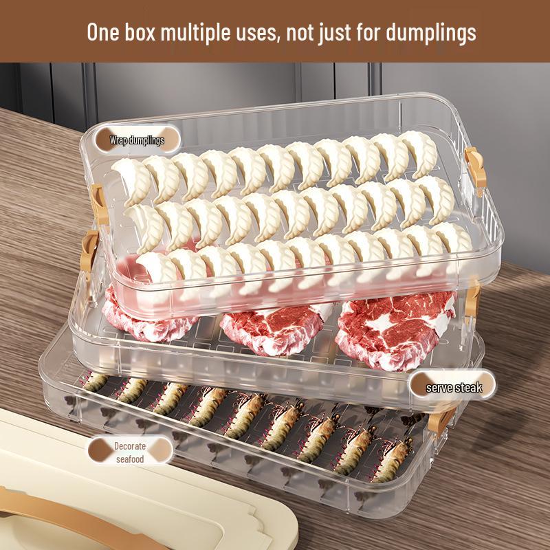 Frozen Dumpling and Wonton Freezer Box with Freshness Seal and Hanging Rack