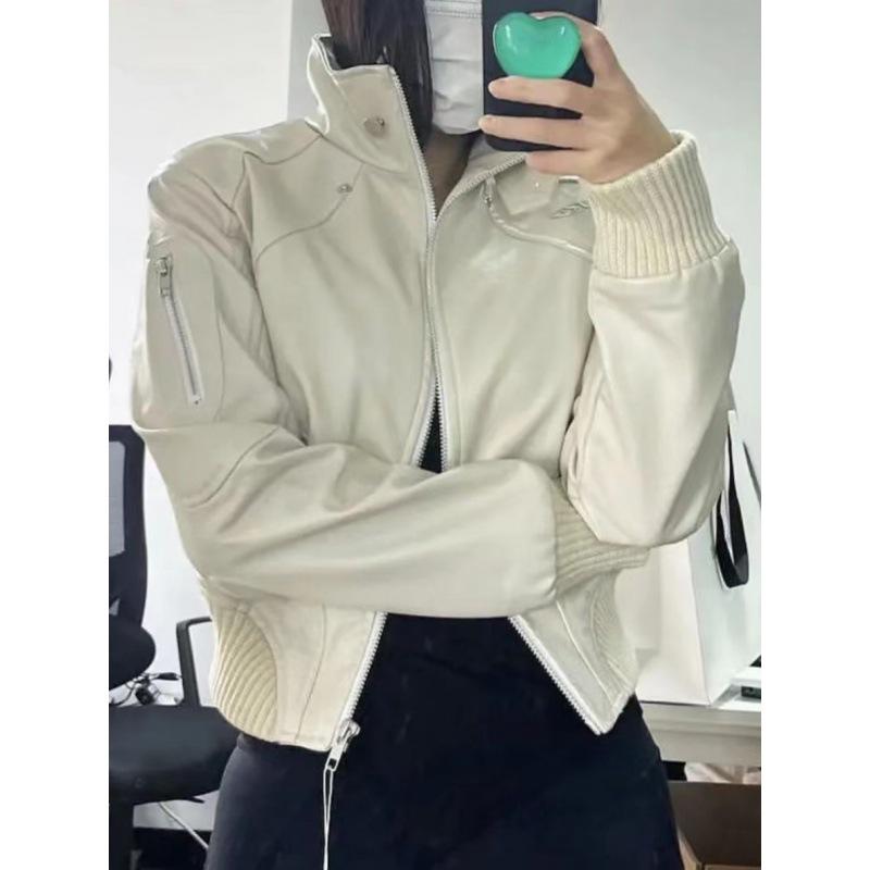 Women's Retro Hong Kong Style Leather Motorcycle Jacket: Punk Fashion Short Jacket for Spring & Autumn