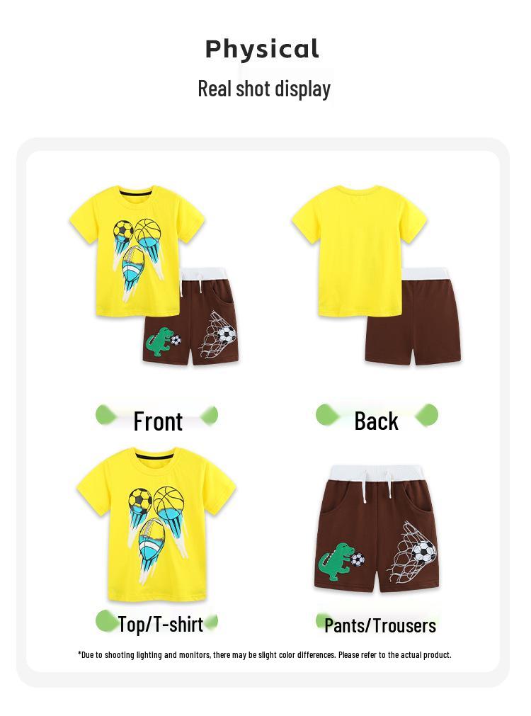 European & American Style Boys' Casual Knit Cotton Shorts & T-shirt Set - Toddler 2-Piece
