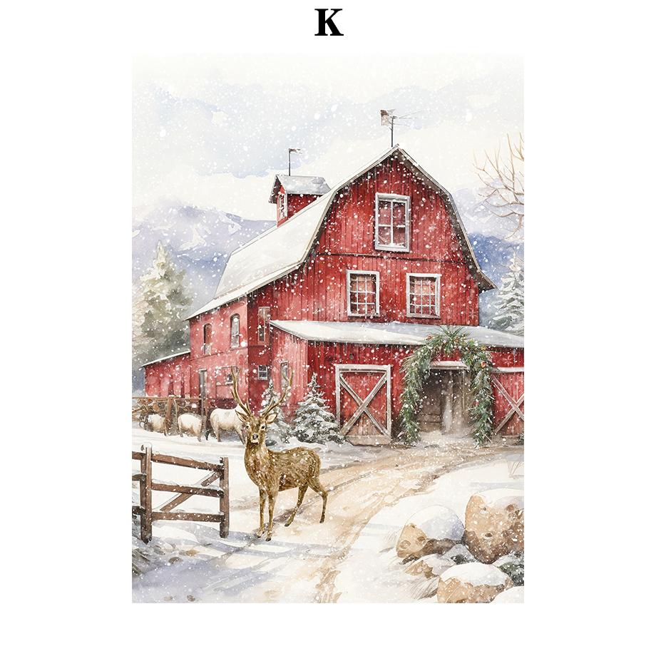 Retro Reindeer Sleigh Christmas Tree Canvas Print Christmas Socks Christmas Wall Art Poster for Modern Nordic Home Decor Gifts