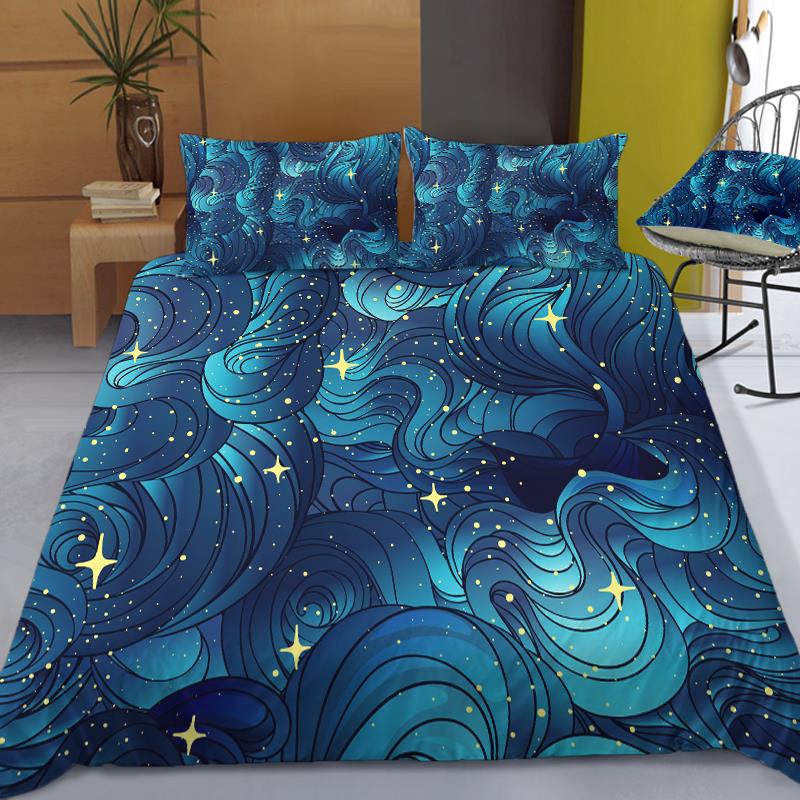 Stars Bedding Set Night Sky Kids Girls Boys Duvet Cover Set Dark Blue Home Textiles Galaxy Bedclothes Men Women Soft Quilt Cover