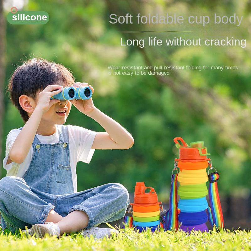 Good-looking Double Buckle Rope Silicone Bottle Portable Foldable Water Cup Outdoor Use Camping Camouflage Retractable Childrens Kettle