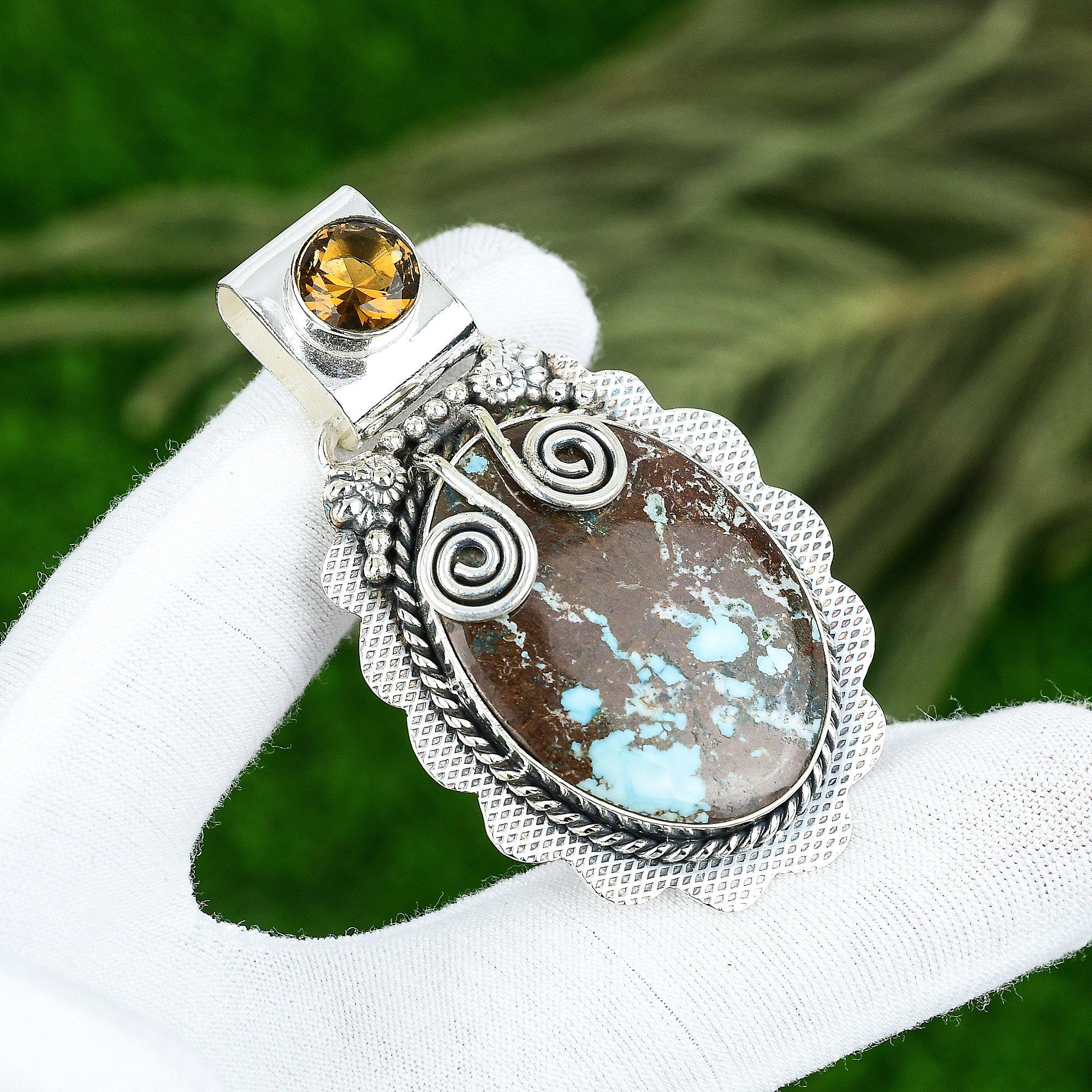 

Birthday Gift For Her Natural Tibetan Turquoise Gemstone Pendant 925 Silver
